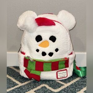 ‼️RARE‼️Disney Loungefly Mickey Snowman Plush Christmas Mini Backpack NWOT